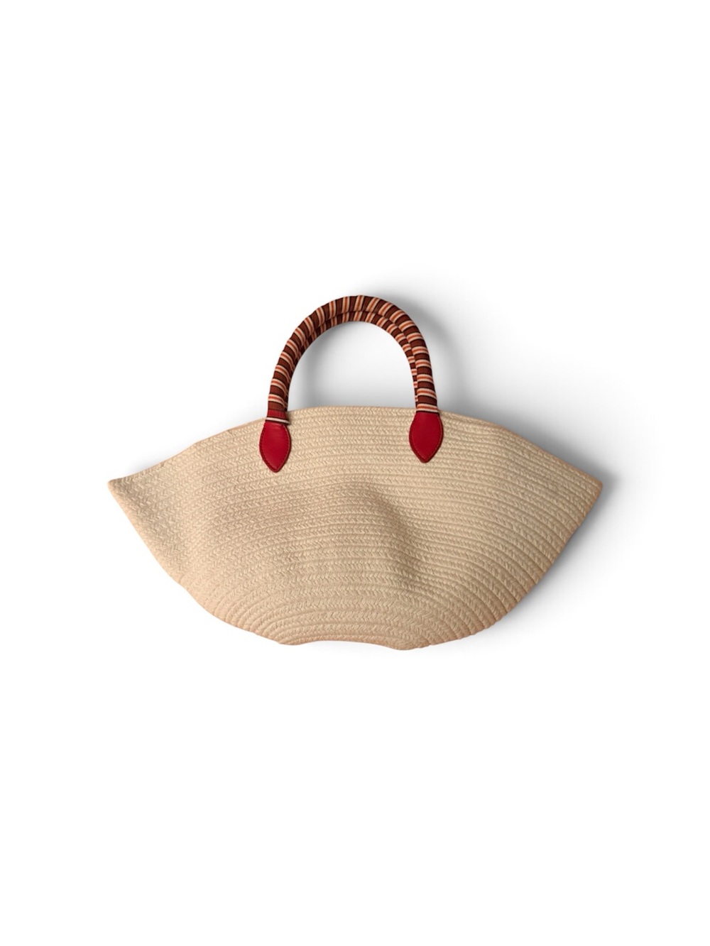 Loro Piana Cream Straw Shoulder Bag with Red and Brown Wrapped Handles
